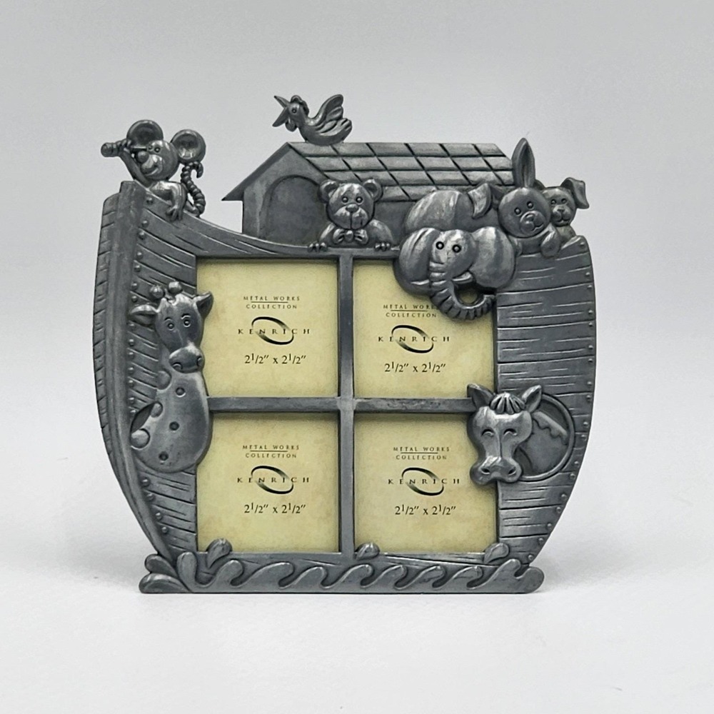 Kenrich Noah's Ark Multi Photo Frame Animal Pewter Look 4 Opening Collage Whimsy